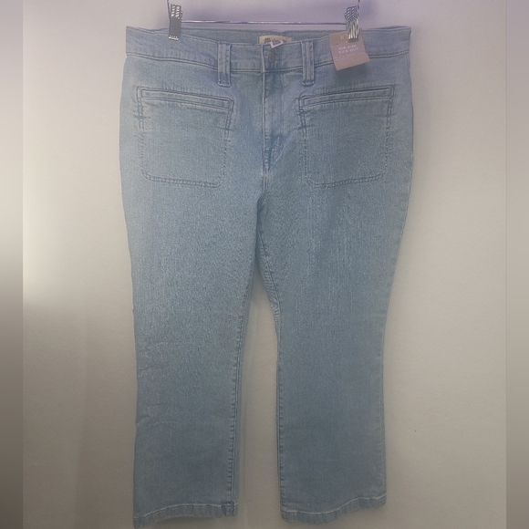 Madewell Mid-rise Kick Out Crop Denim Blue Jean Size 33 Front Patch Pockets - Picture 8 of 14